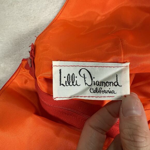 VTG Lilli Diamond Red Chiffon Ruffle Tiered Midi Dress Women's Size M 50s 60s - Picture 7 of 11